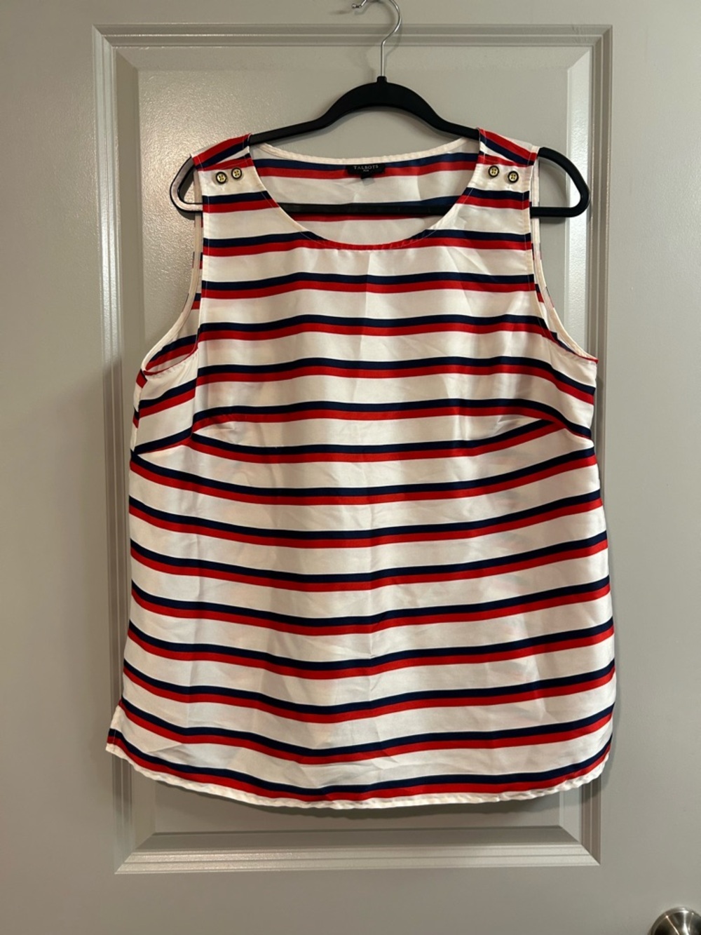 Talbots Red & Navy Striped Sleeveless Shell with Gold Buttons